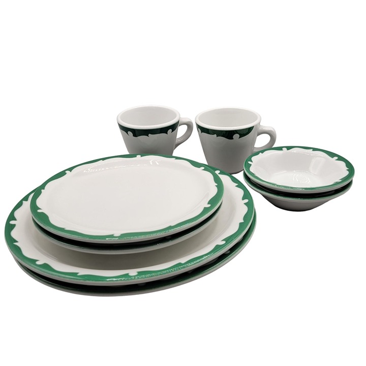 1950's Shenango China Restaurant Ware Green Scroll Edge 8 Pieces