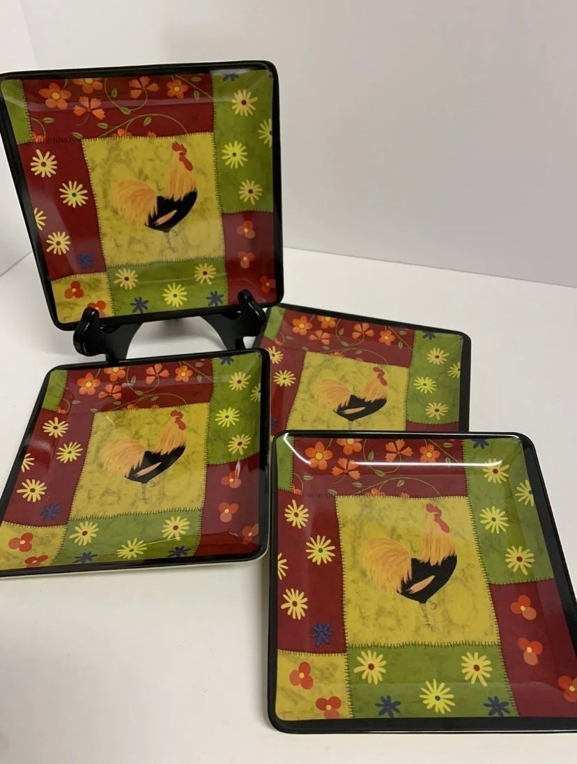 Rooster Plates 6” Square MELAMINE Vintage