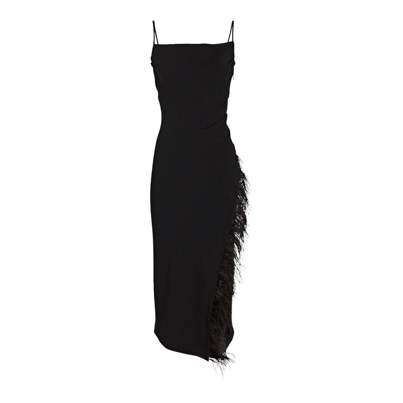 Derek Lam 10 Crosby Nellie Black Cowl Neck Feather Trim Midi Dress Sz 2 NWT