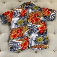 Jack Hollywood Hawiian Button Up Shirt Hibiscus Flower Palm Trees M
