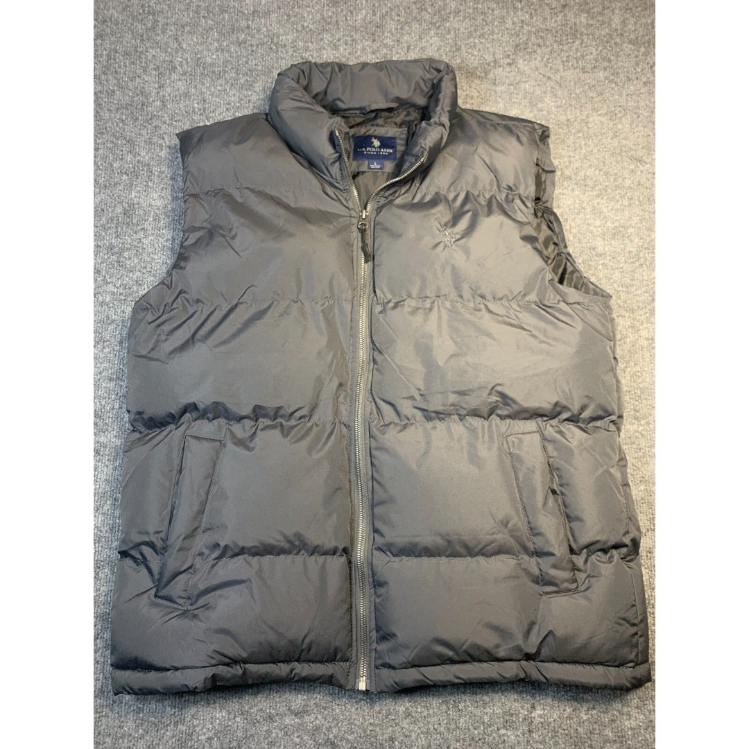 Vintage US Polo Assn Puffer Vest Mens Large Gray Embroidered Insulated