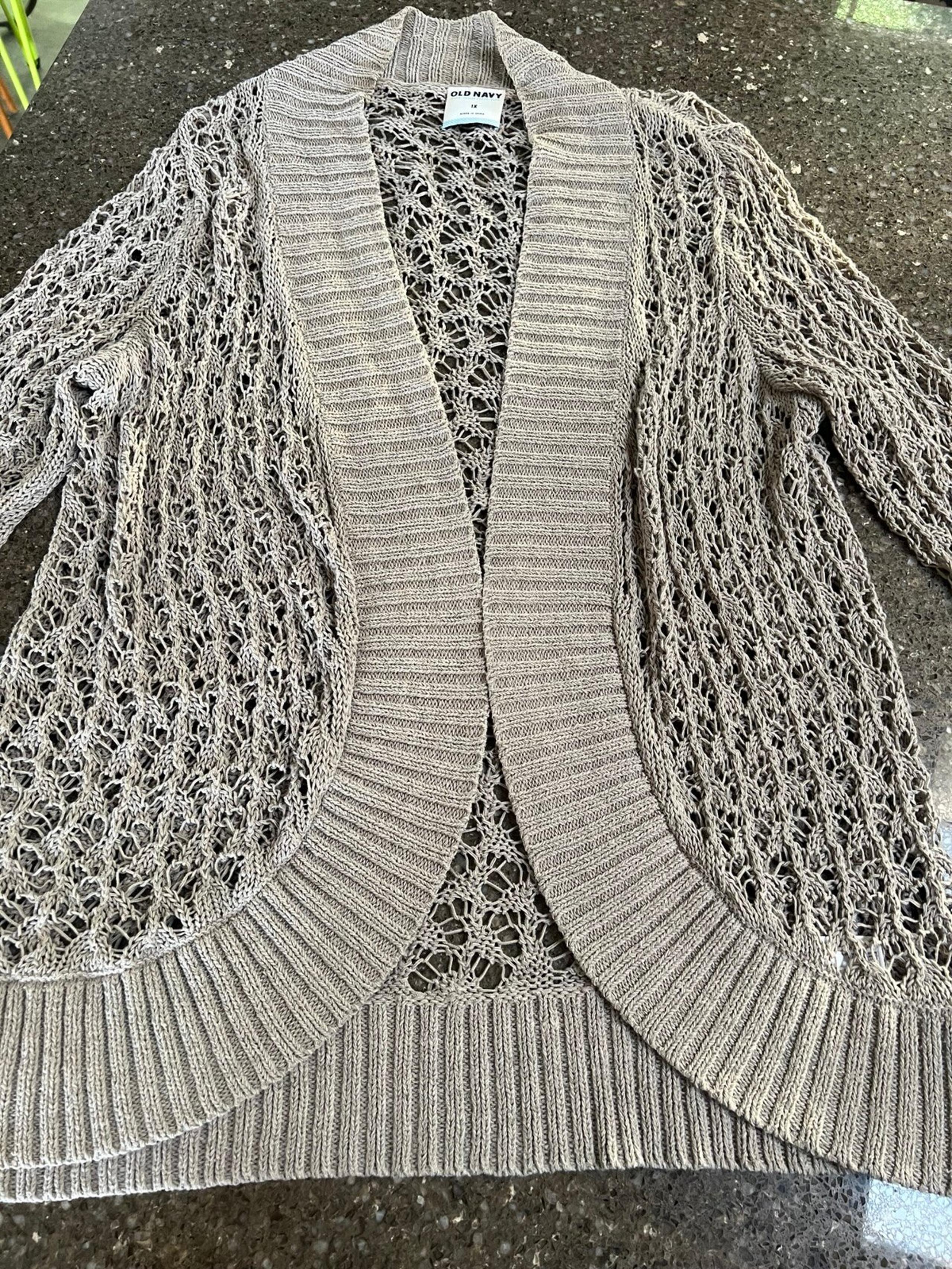 Old Navy Women's 1X Textured Knit Cardigan Sweater with Open Front Woven Boho