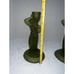 Vintage MCM Set Fostoria “Rebecca At The Well” Green Frosted Candlestick Holders