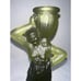 Vintage MCM Set Fostoria “Rebecca At The Well” Green Frosted Candlestick Holders