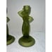 Vintage MCM Set Fostoria “Rebecca At The Well” Green Frosted Candlestick Holders