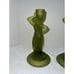 Vintage MCM Set Fostoria “Rebecca At The Well” Green Frosted Candlestick Holders