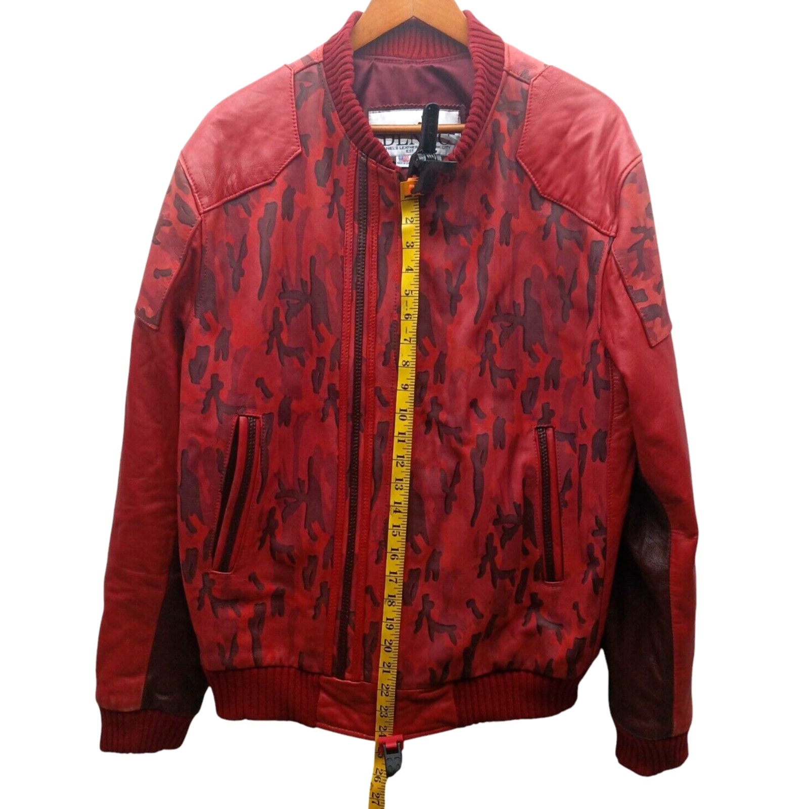 VTG Daniels Leather DLNYC New York Men Real Two Tone Red Leather Coat Zip Up