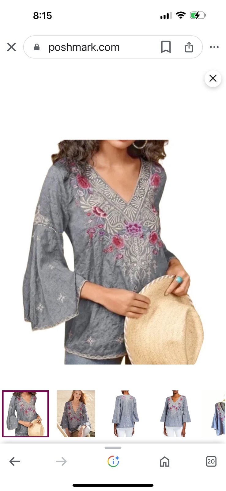 Johnny Was Workshop Chambray Embroidered Caelynn Swing Blouse