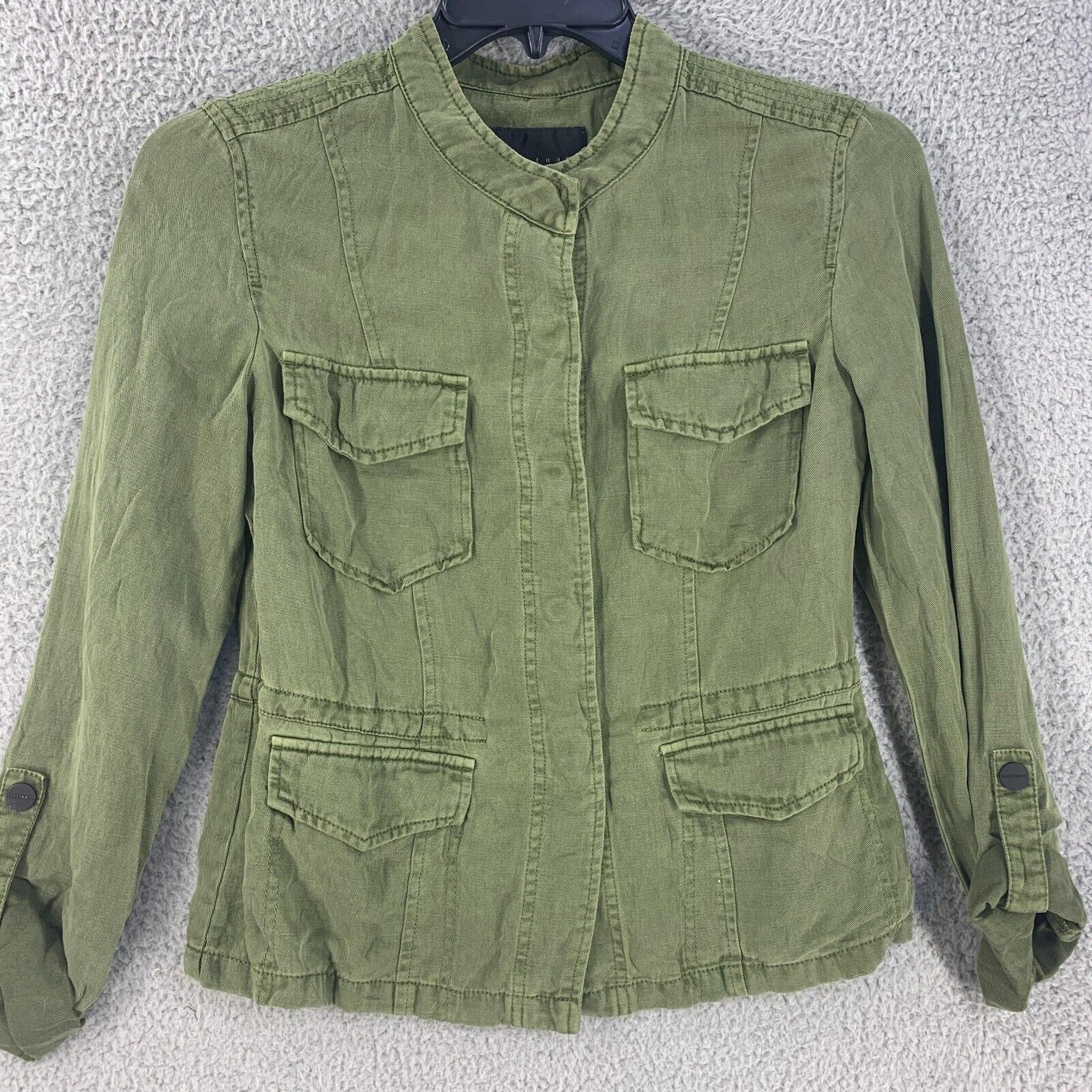 Sanctuary Womens Jacket Military Shacket Sz XS Green Linen Tencel
