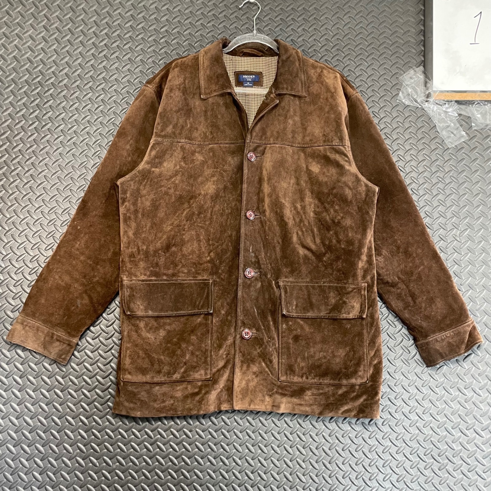 Brooks Brothers 346 Brown Leather Suede Button Up Long Jacket Men's Size Medium