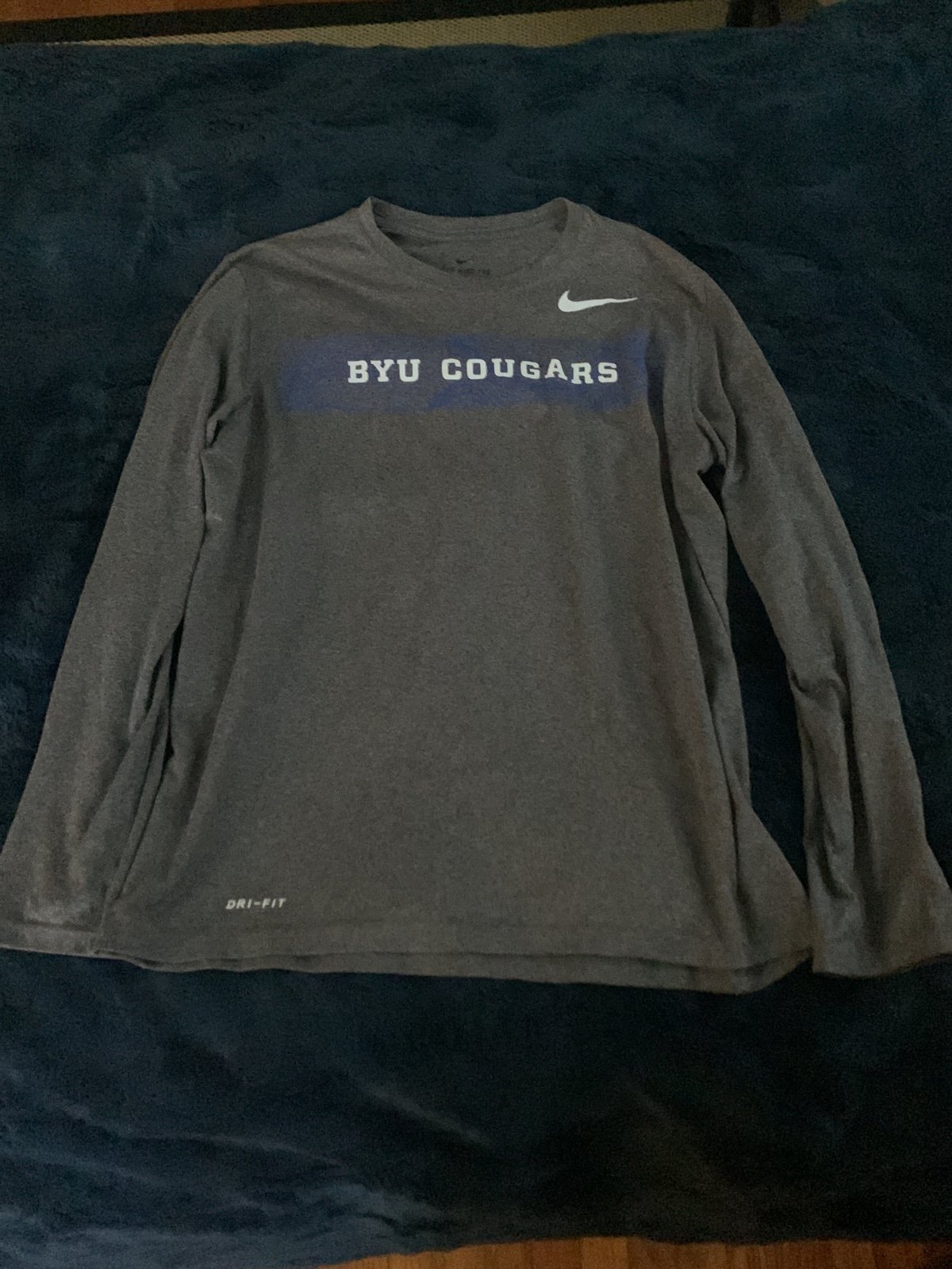 BYU Cougars The Nike Tee Dri-Fit Gray Long Sleeve (Size: Medium)