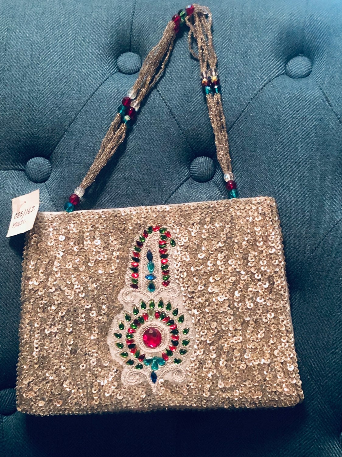 sequined beaded silk purse