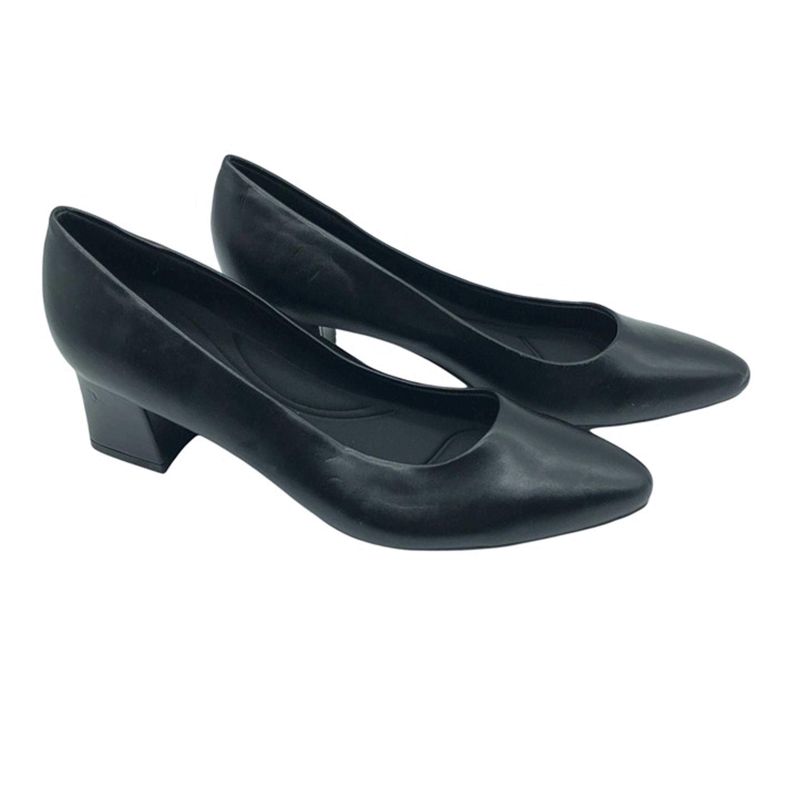 Easy Spirit Pumps Heels Block Heel Pointed Toe Faux Leather Black 9.5