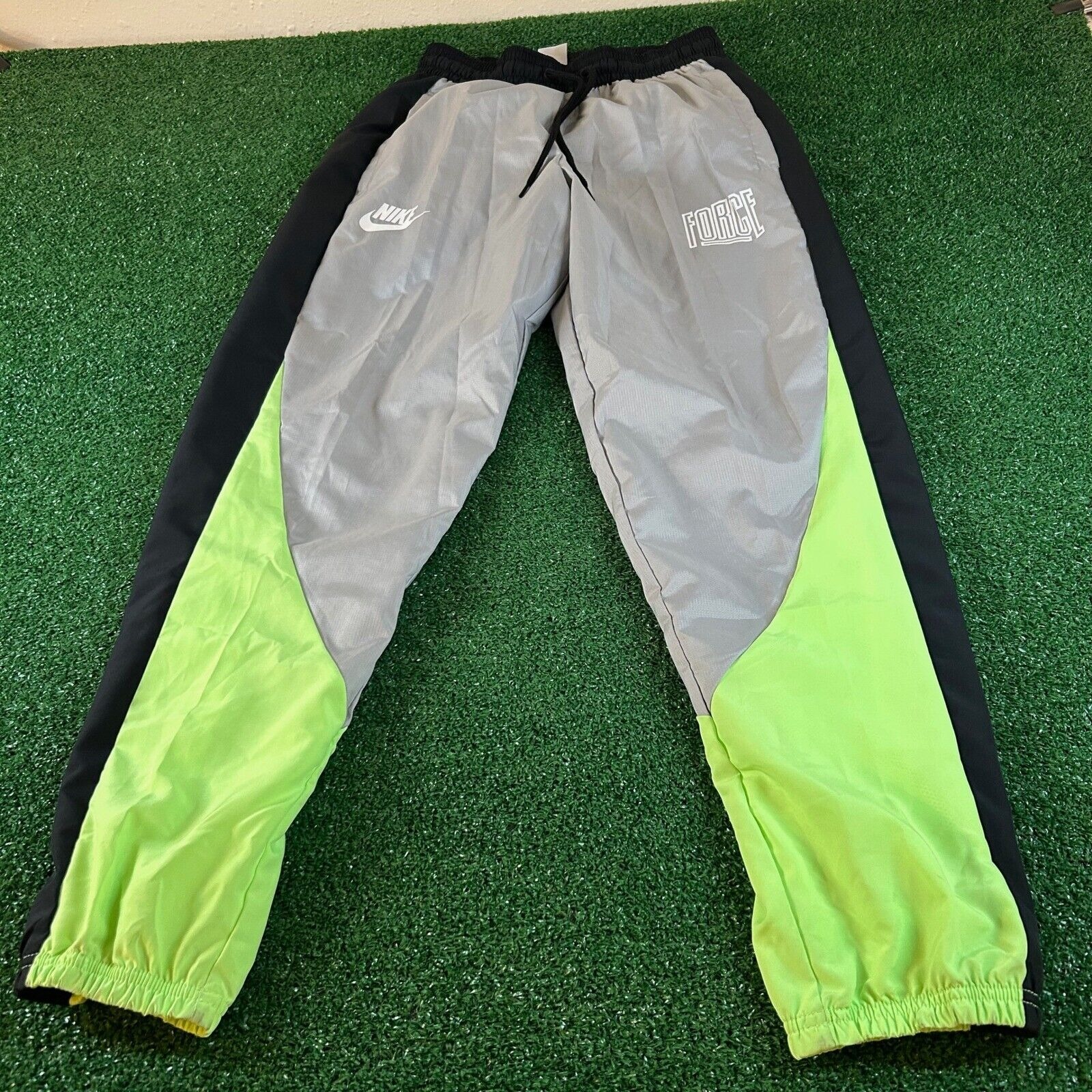 Nike Force Track Pants Mens Small 29x30 Neon Green Gray Black Athletic Joggers