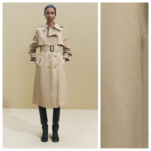 NWT. Zara Taupe Brown ZW Collection Water Repellent Trench Coat. Size S.