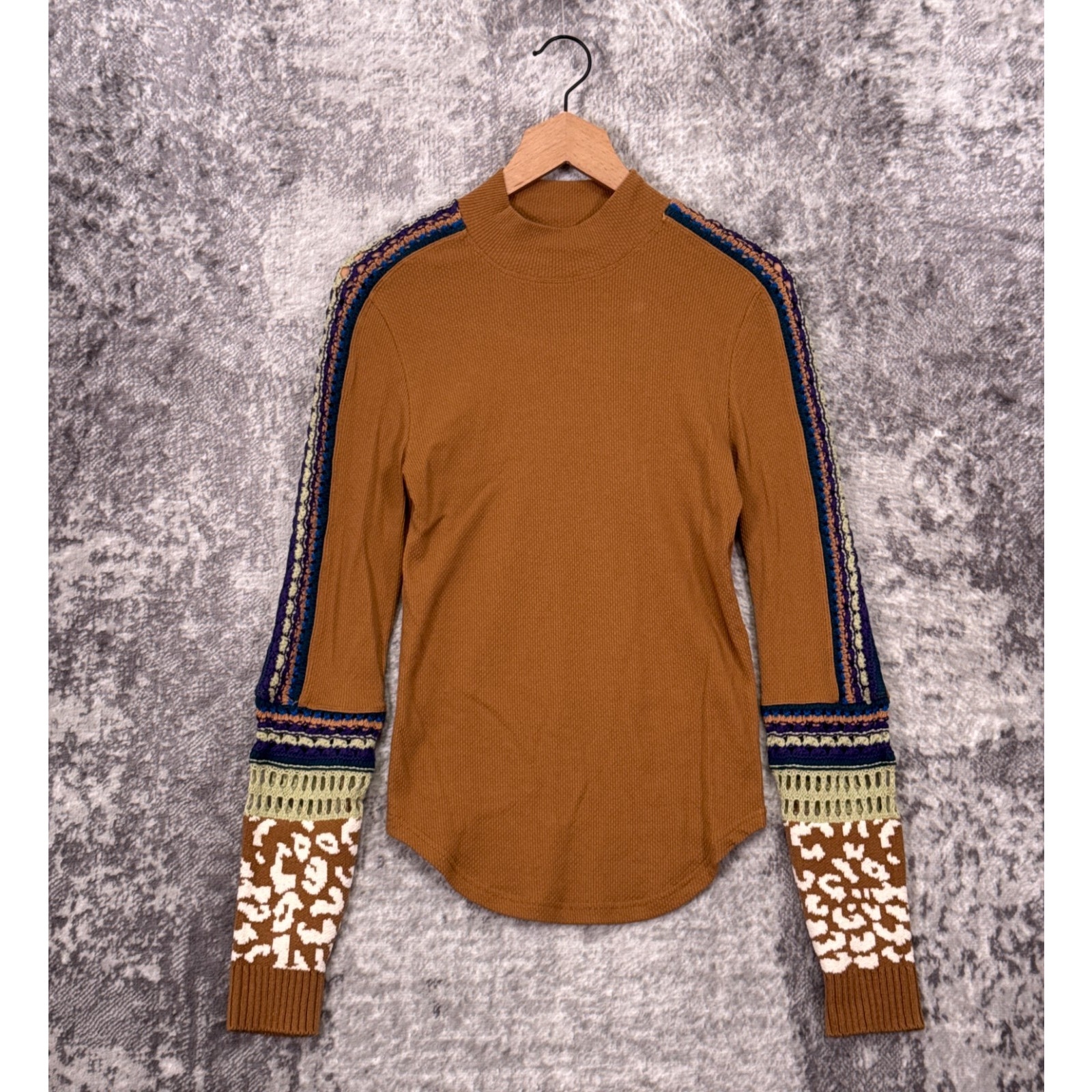 New Free People Top Large Womens Switch It Up Thermal Shirt Crochet