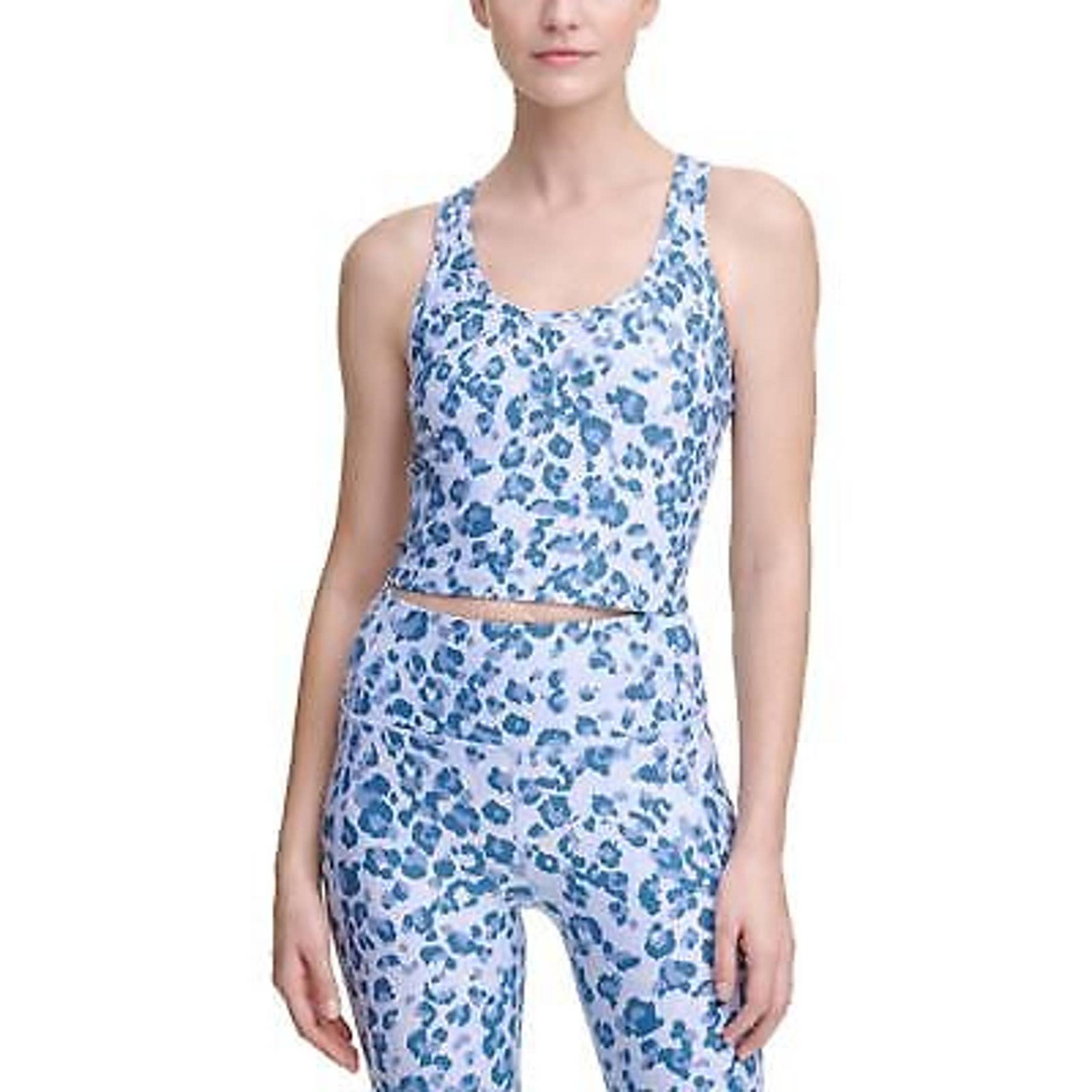 Calvin Klein Women Printed Sleeveless Racerback Cropped Tank Top Navy L, $50 NWT
