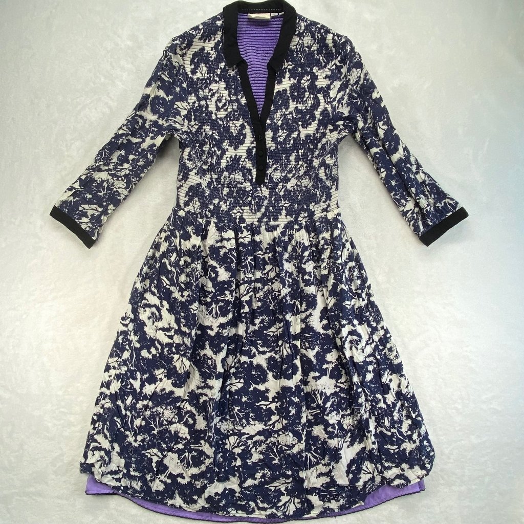 Edme & Esyllte Floral Print Dress Smocked Midi Casual Rayon Blend UK8 US4 - flaw