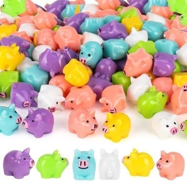 120Pcs Colorful Mini Resin Pigs Tiny Pigs Miniature Ornament Pig Charms for Gar