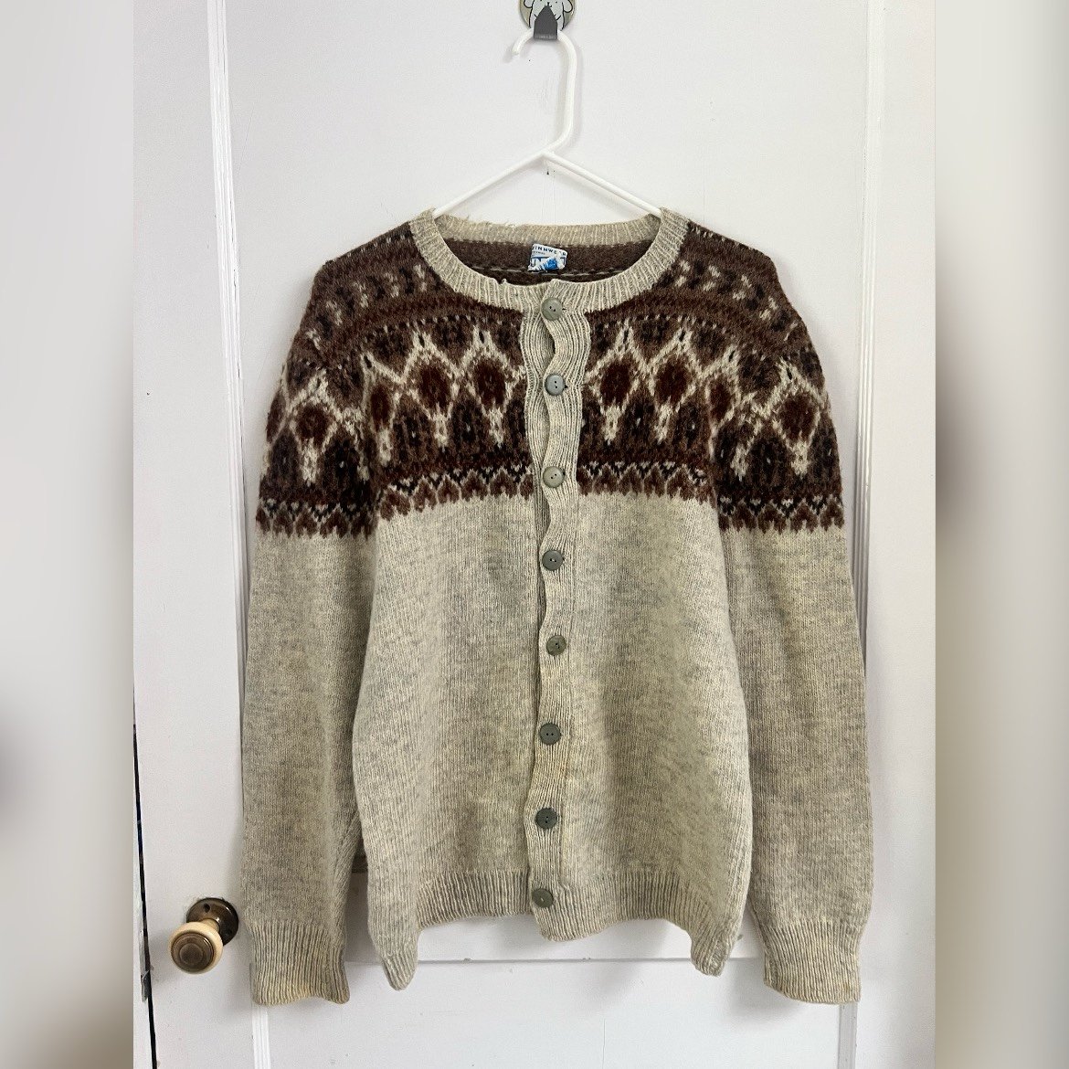 Vintage Finnwear by Delvi Hand Knit Wool Fair Isle Cardigan Size M
