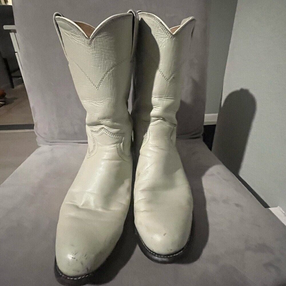 4.5B NARROW JUSTIN CREME LEATHER WESTERN COWBOY WOMEN's BOOTS KD