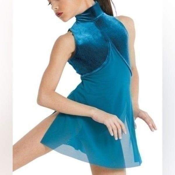 Weissman dance Costume teal Velvet Neck Shift Dress D11428 Adult MA