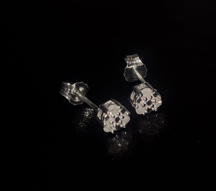 Round .12ct REAL Diamond Trio Stud Earrings