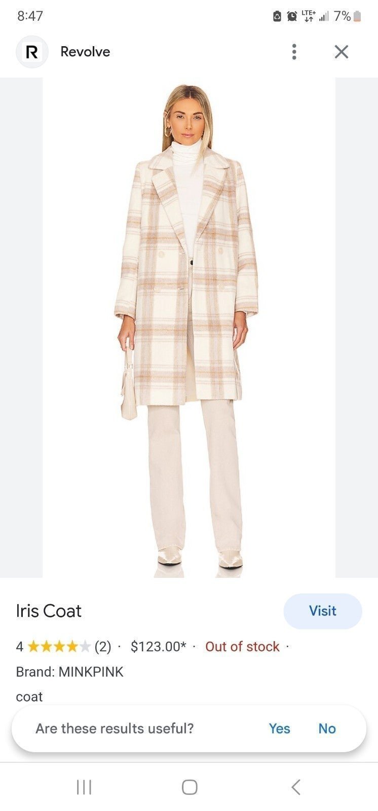 New Mink Pink overcoat plaid pattern xS