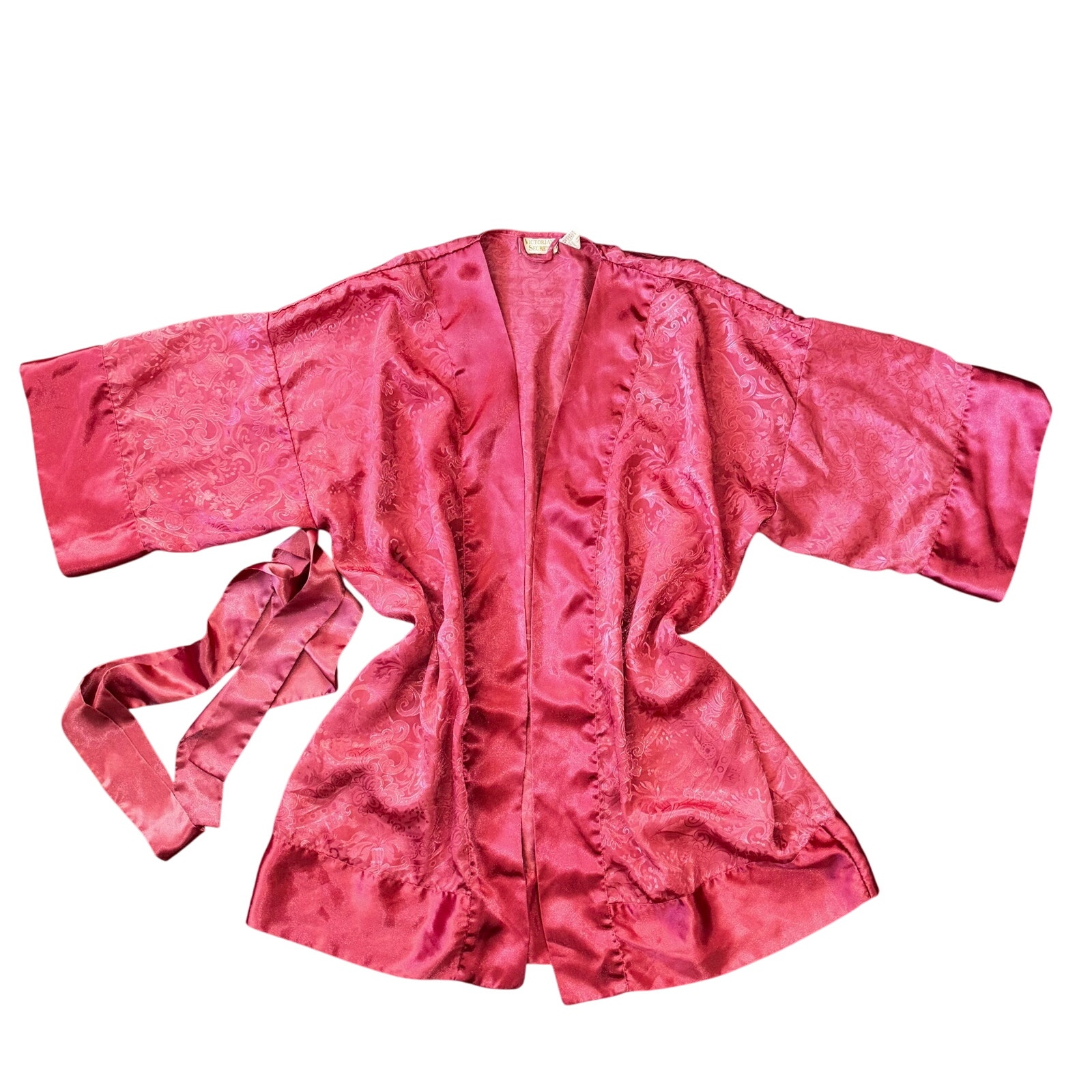 Victoria’s Secret Gold Label Vintage Pink Satin Kimono Sleeve Belted Robe OS
