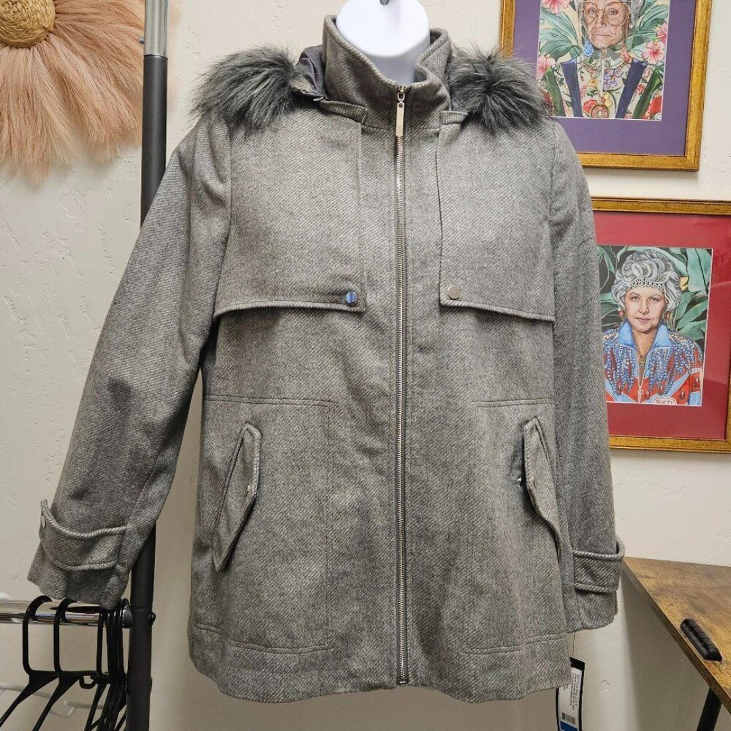 Women's Hooded Coat with Zip Off Faux Fur