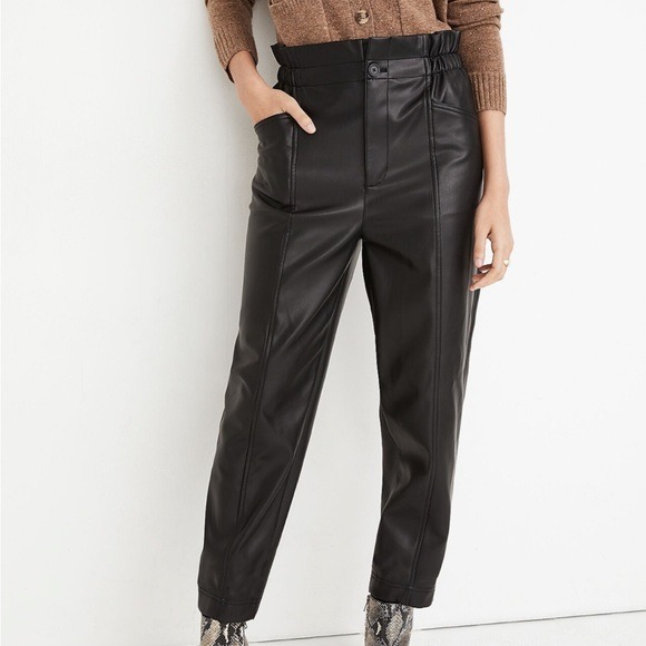 Madewell Vegan Leather Pull-On Paperbag Pants Size 10