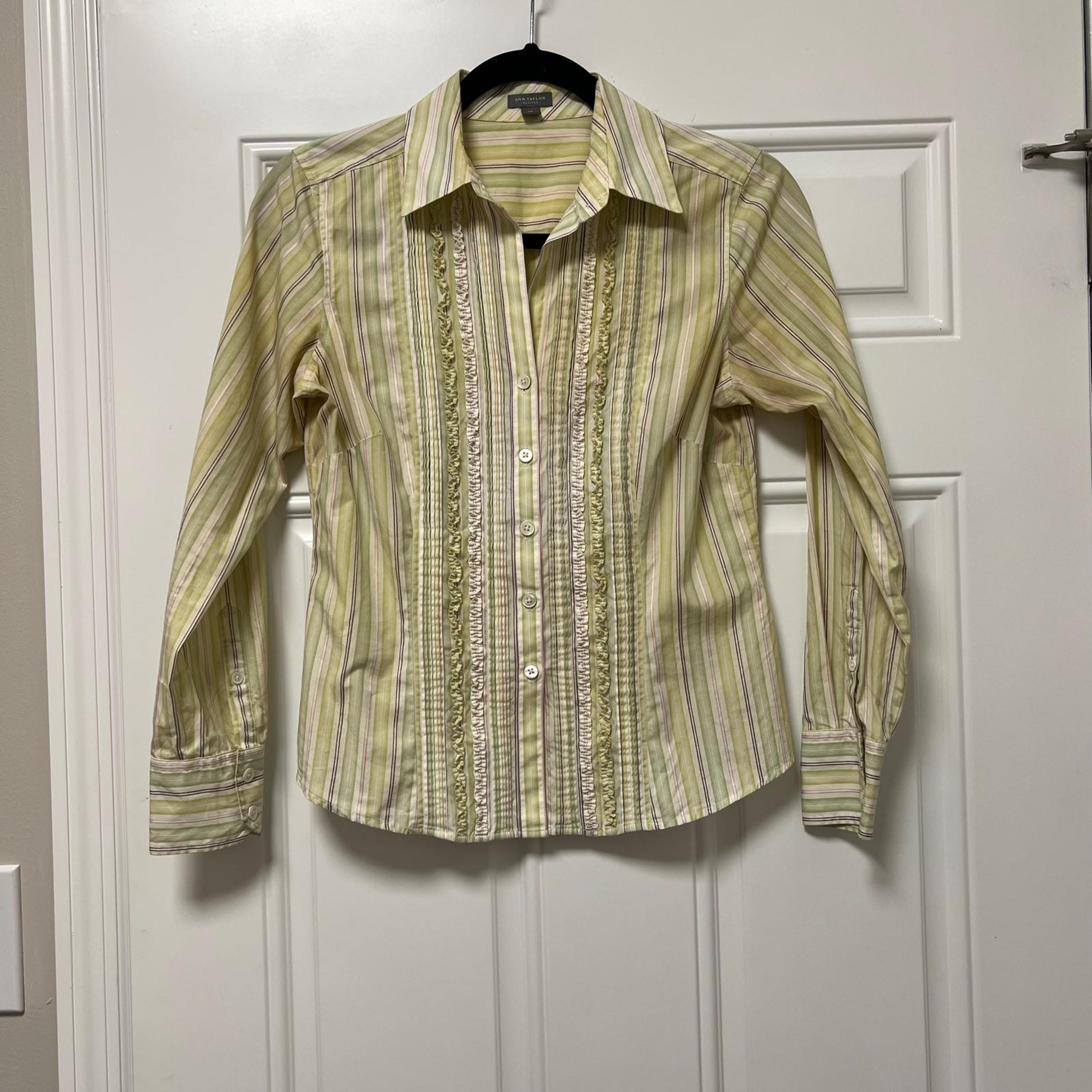 Ann Taylor Womens Button Down 3/4 Sleeve Blouse Shirt Top Green Size SP