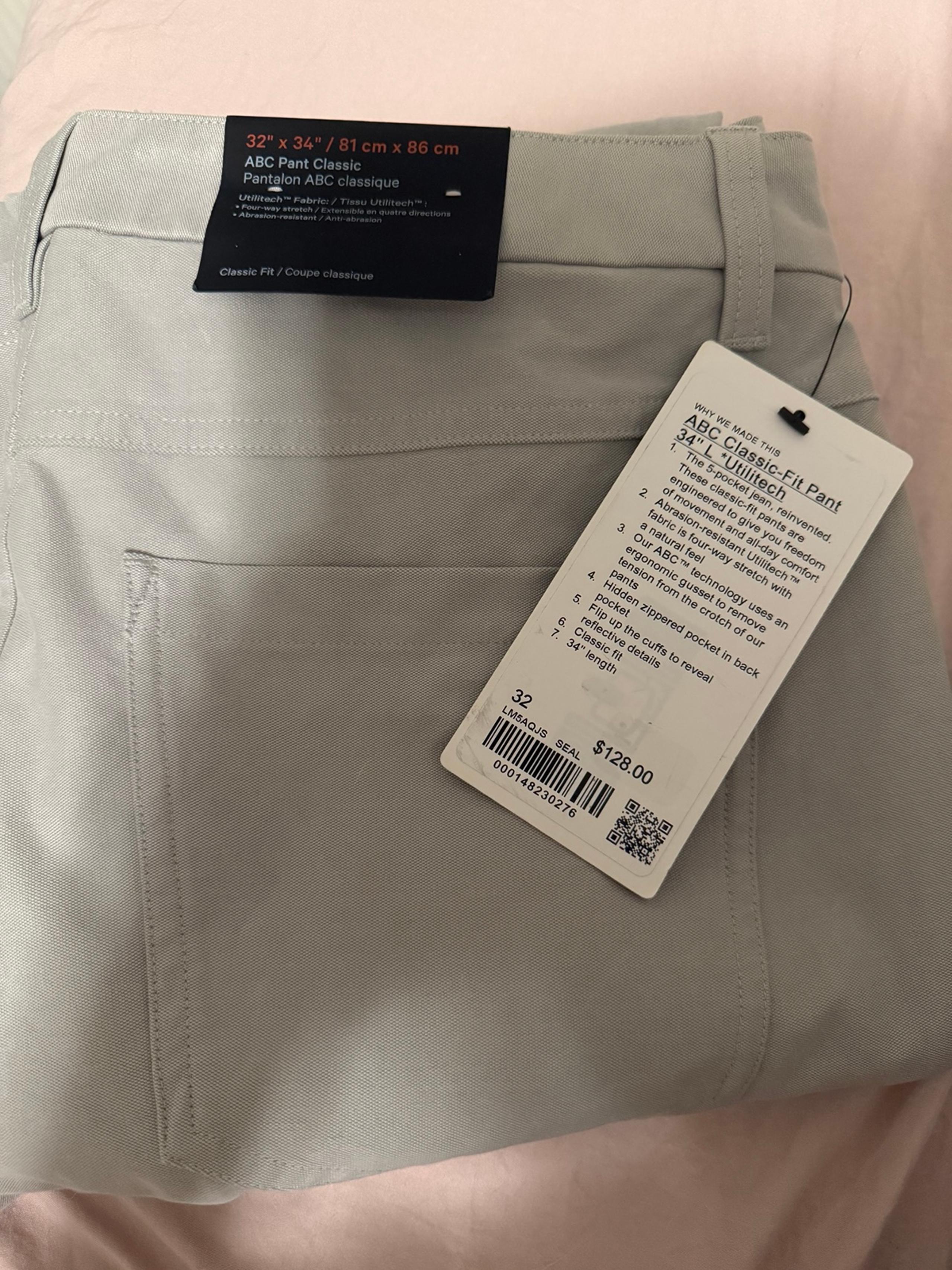 Lululemon Mens ABC Slim Fit Pant Utilitech 32X34 color vapor