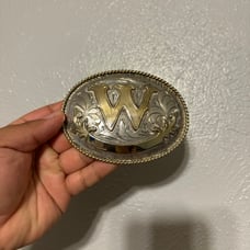 Vintage Western Belt Buckle Monogram W Signed Alpaca Mexico