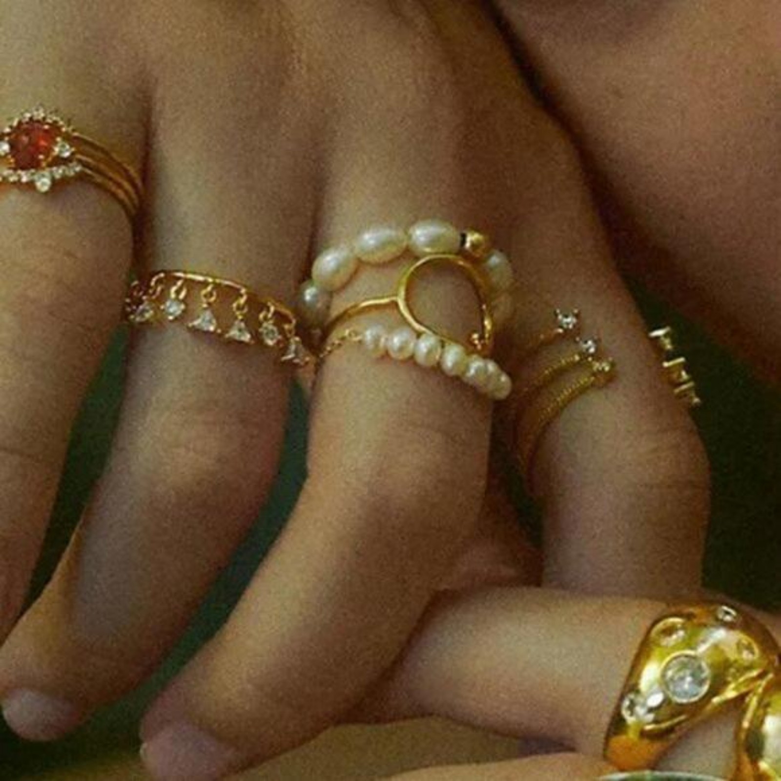 Anthropologie Pearl Chain Ring