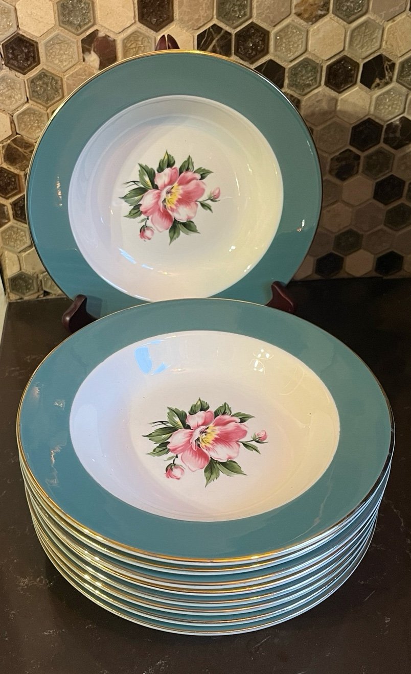 Vintage Homer Laughlin Century Service Empire Green Soup Bowls set of (9)