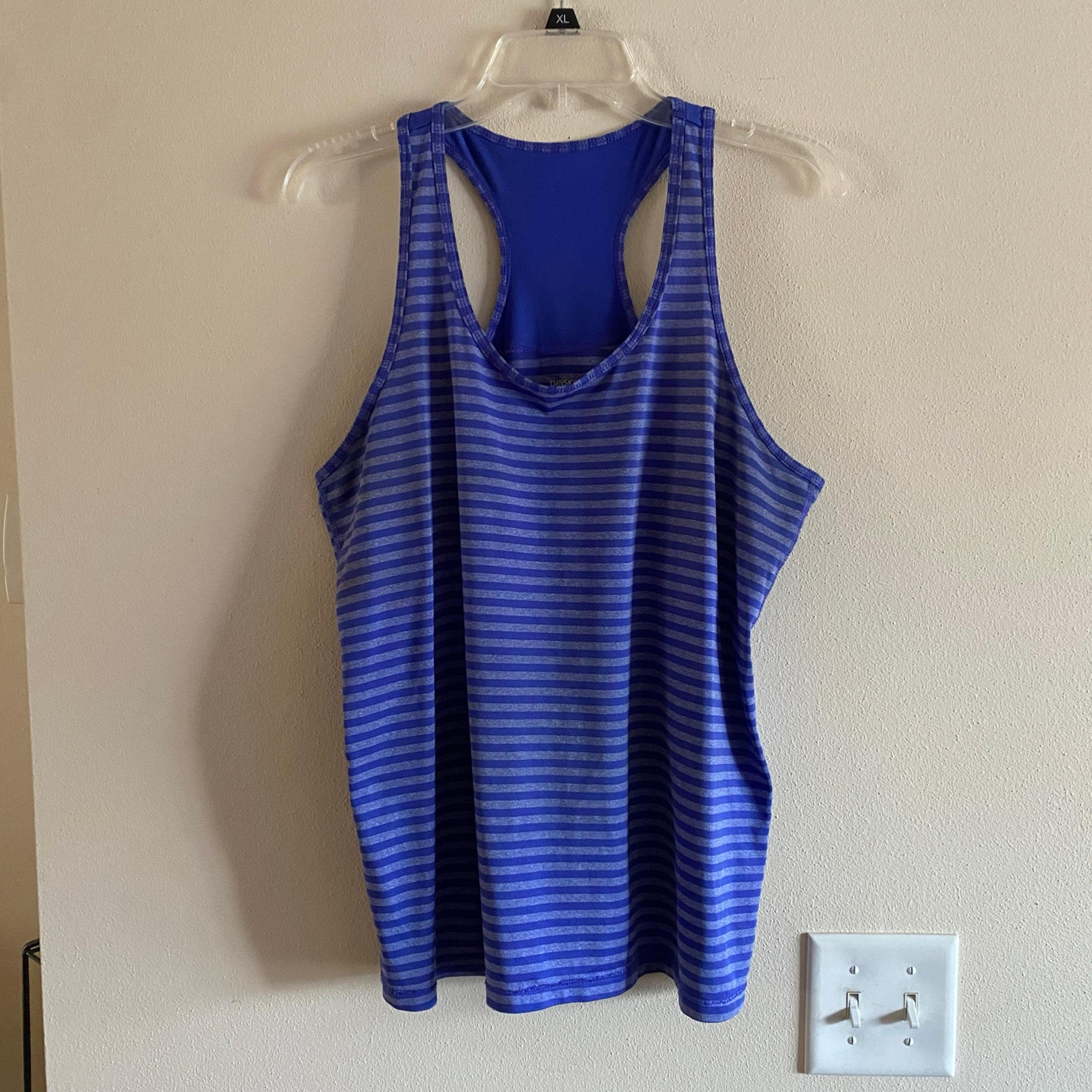 Danskin Now Activewear Women’s Purple Striped Semi-Fitted Racerback Tank Top, XL