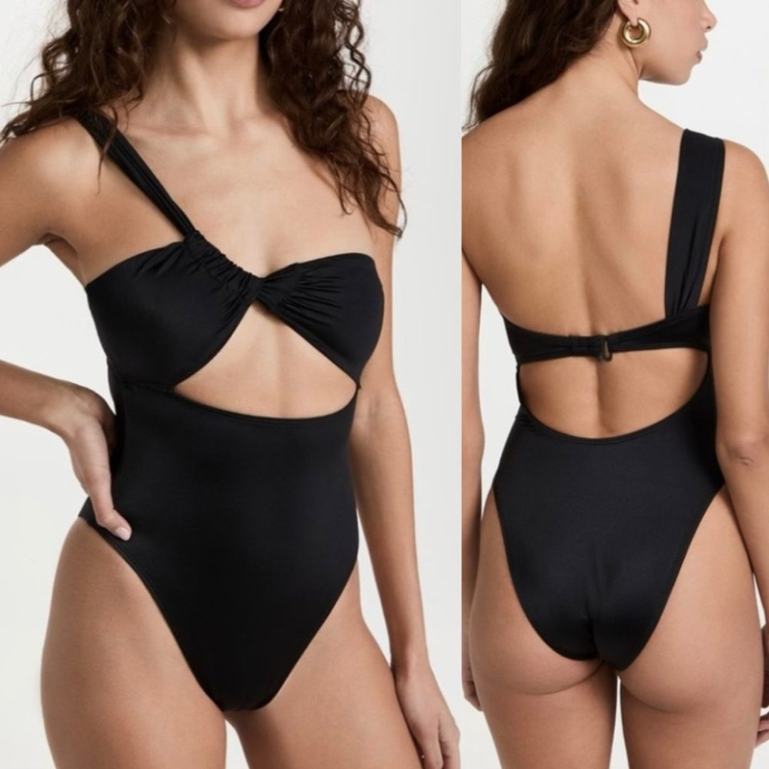 Nwt Good American Bali Black One Shoulder Twist Cutout One Piece Swimsuit