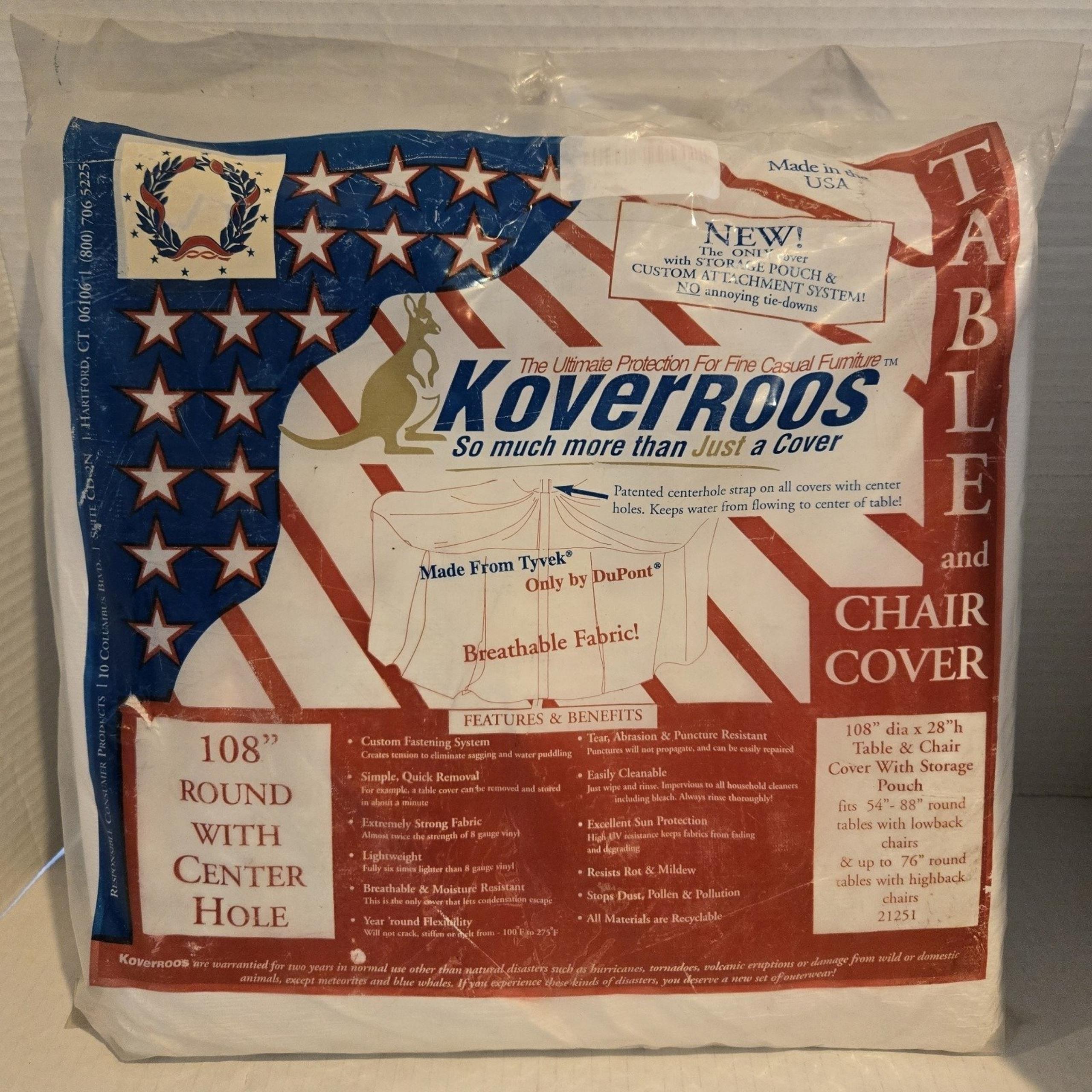 Koveroo Original, 108" round table and chair cover Made From Tyvek New Nos