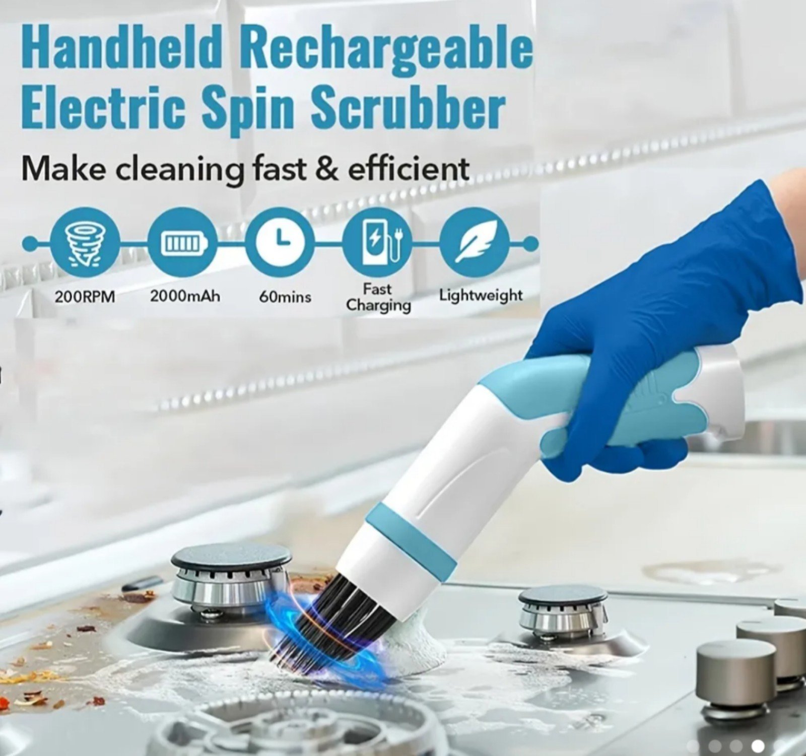 Lightweight Portable Waterproof Electric Spin Scrubber, Rechargeable NEW