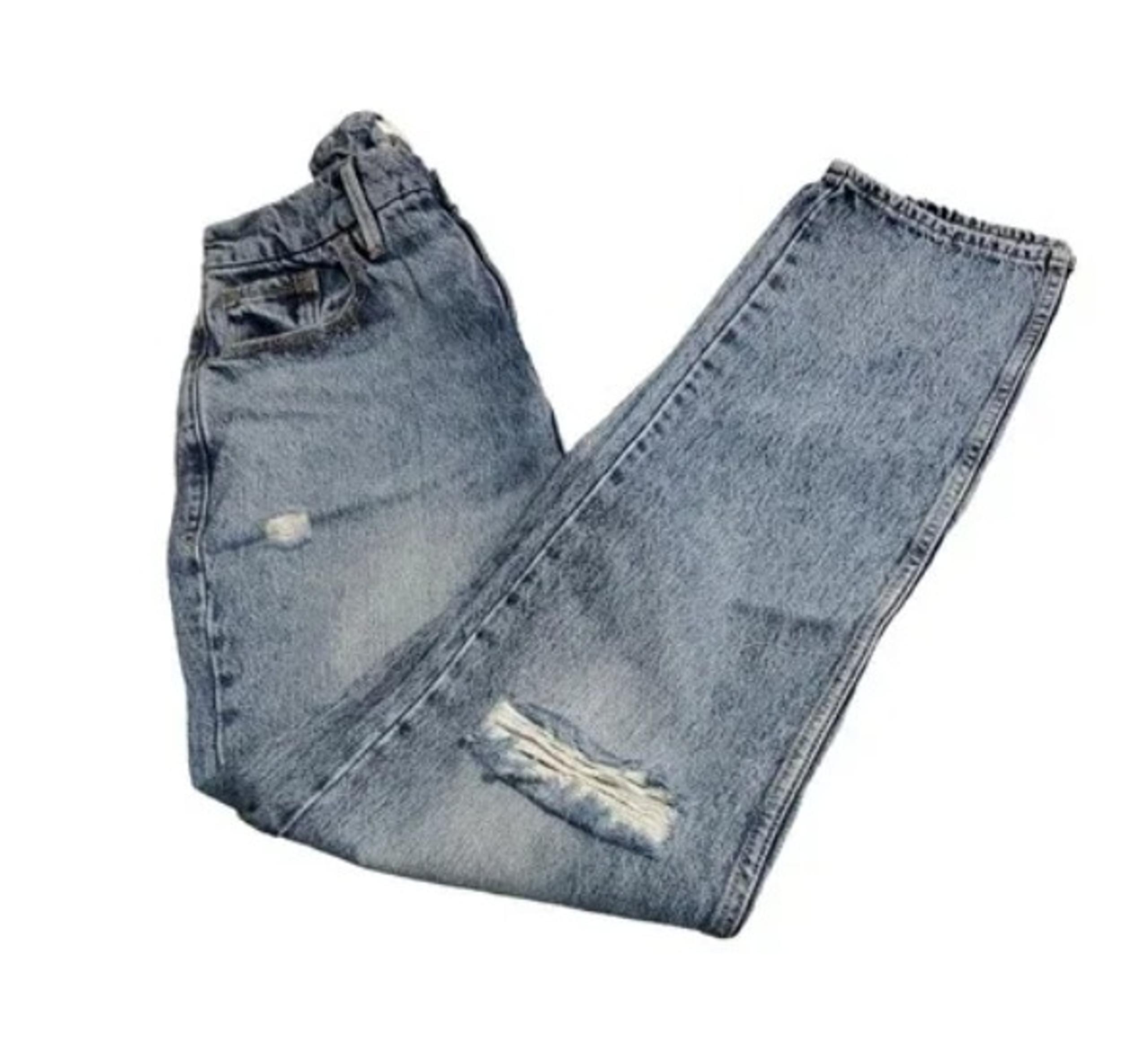 Good American Distressed Women's Blue Denim Skinnyish Boyfriend Jeans