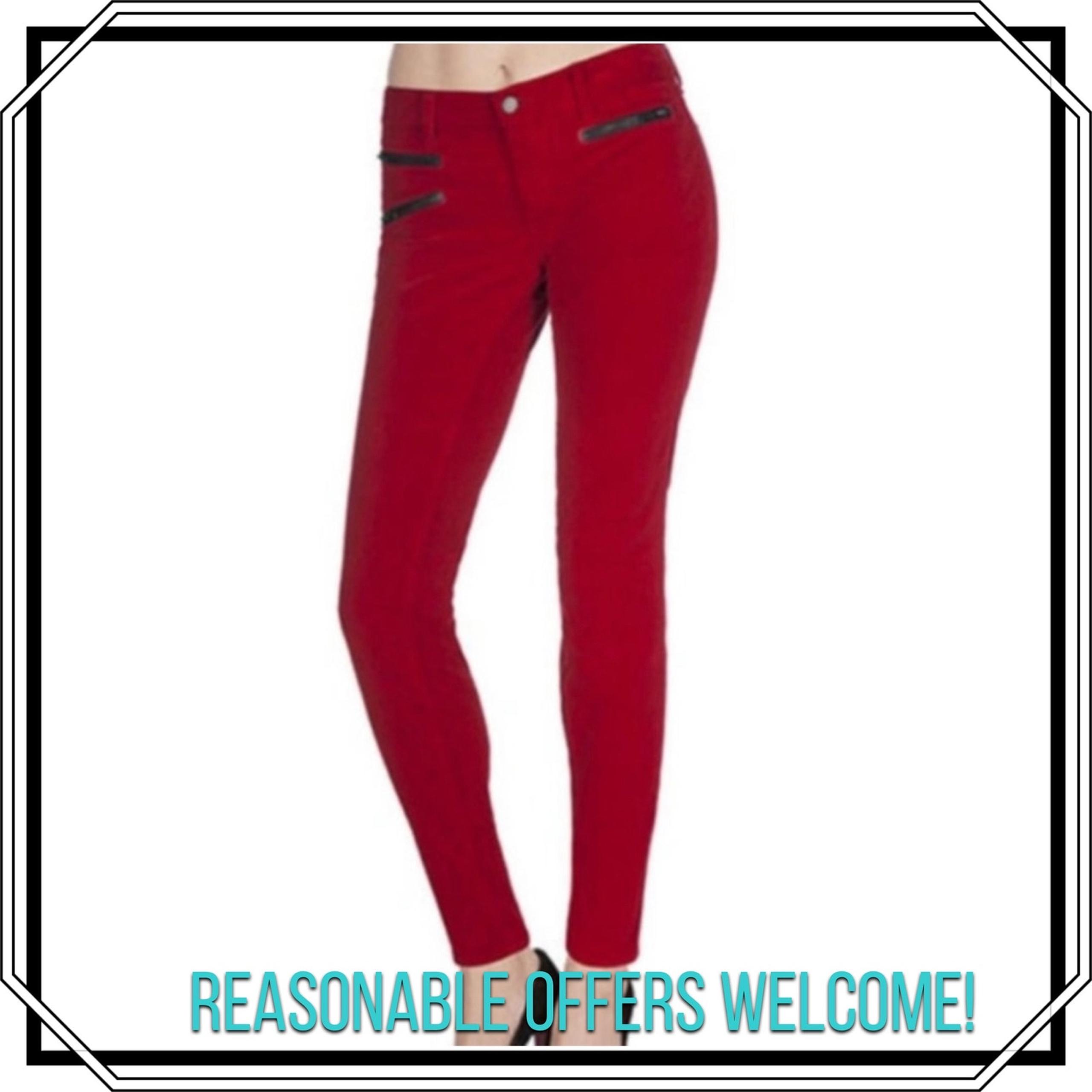 J Brand Zoey Red Skinny Pants Corduroy Size 25 Stretch Great Red