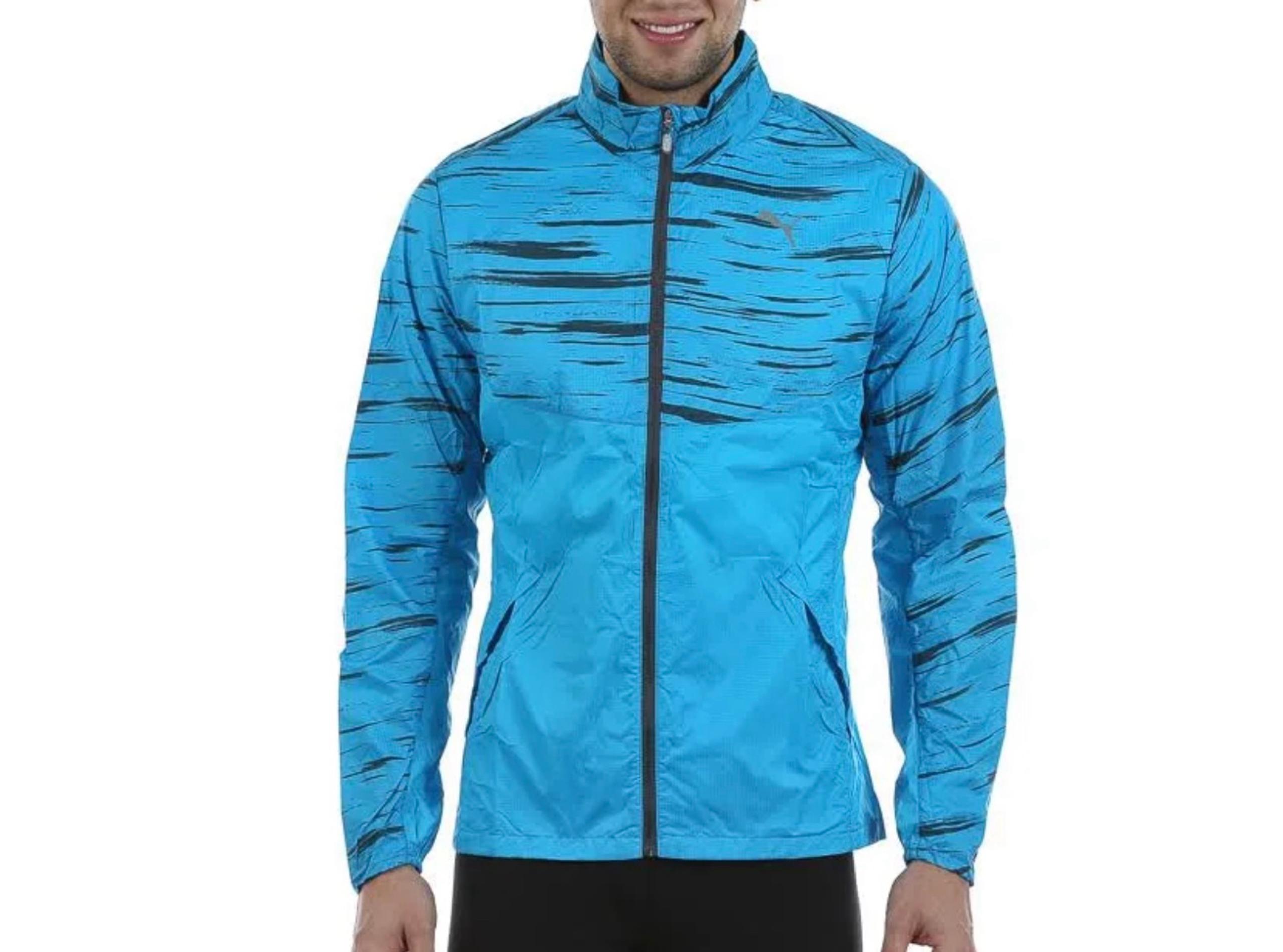Puma Graphic Woven Summer Atomic Blue Hooded Neck Zip-Up Running Jacket Size L