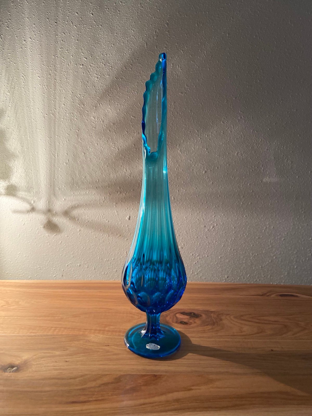 Vintage Fenton Colonial Blue Thumbprint Swung Vase Mid-Century Modern