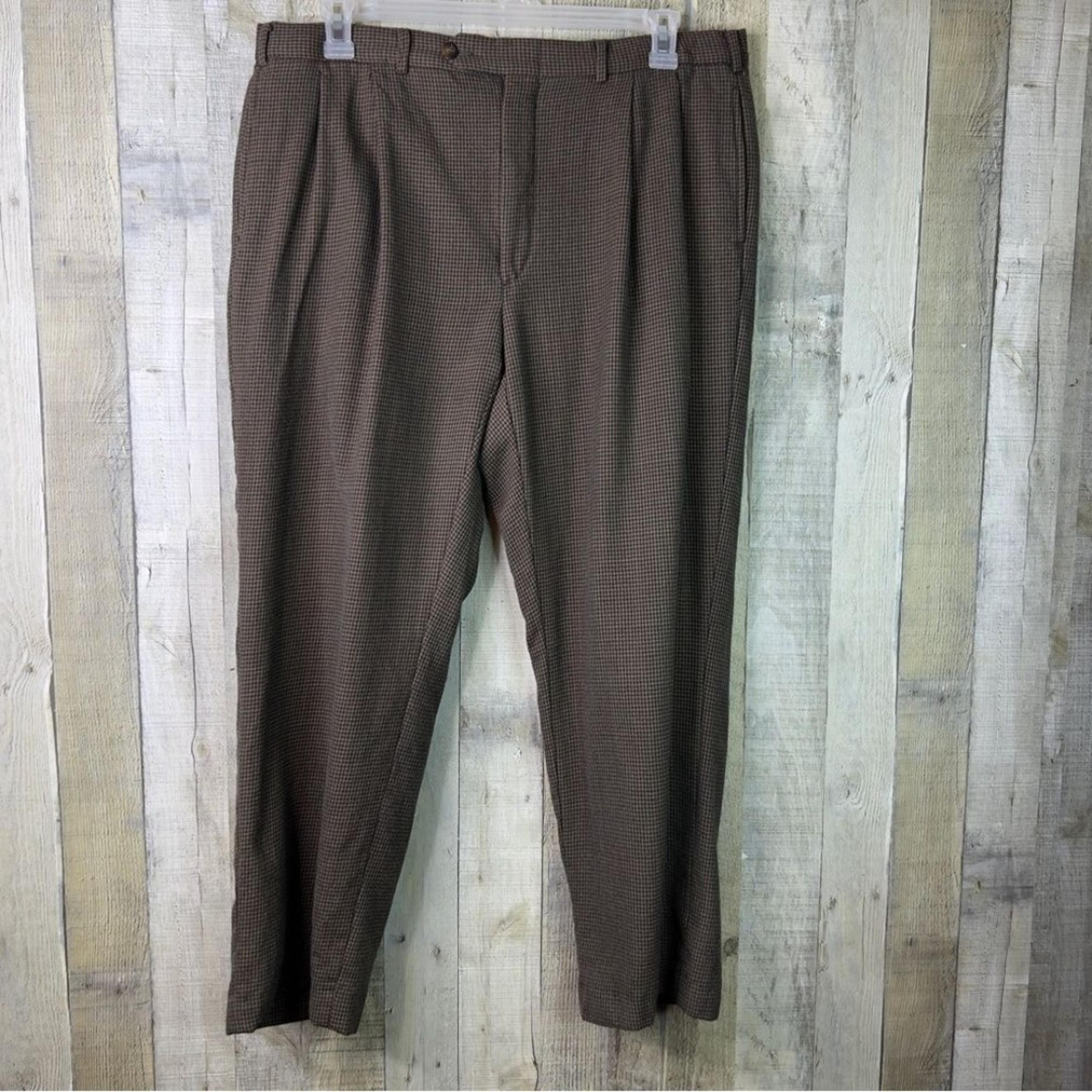 Berle Tailored Houndstooth Print Wool Pants Front Pockets Back Pockets