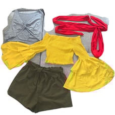 SHEIN Bundle Of 4 High Waist Shorts & 3 Crop Tops 2XL Ruffle Yellow Laid Back