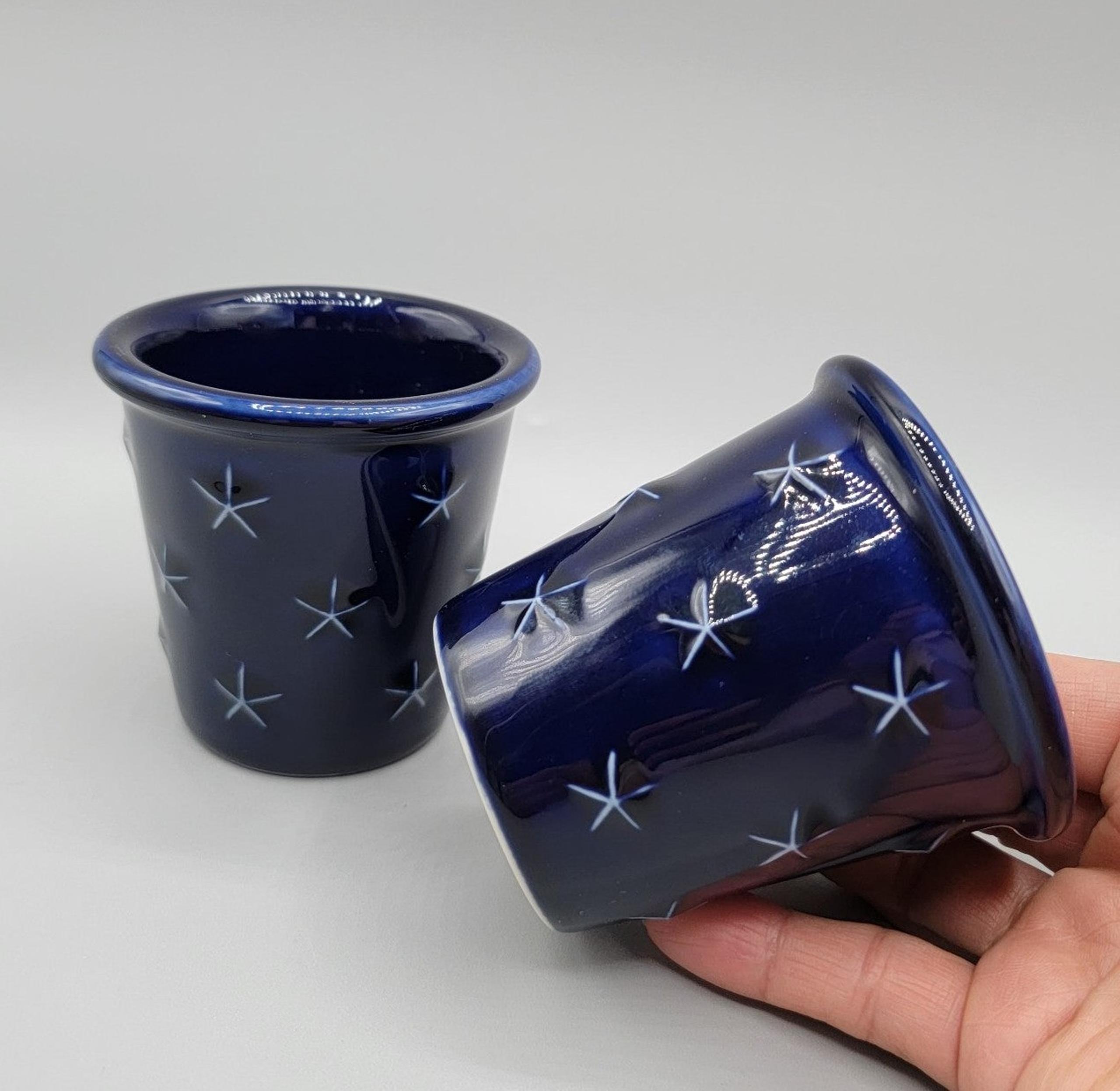 Longaberger Blue Pottery Votive Candle Holders Proudly American Set of Two