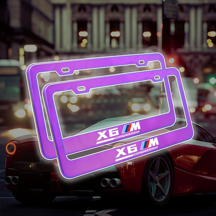 New Universal 2PCS X6 COMPETITION Neo Chrome Titanium Metal License Plate Frame