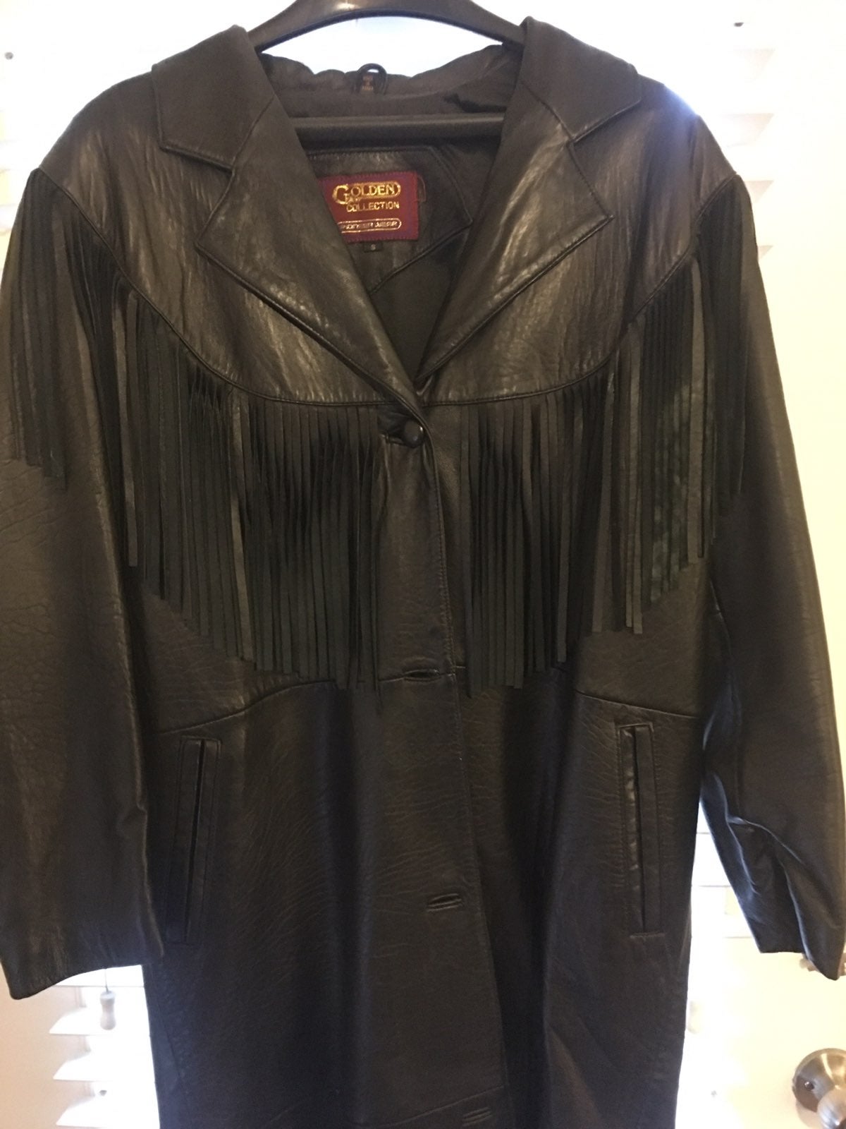 Womens small vintage 80s-90s golden wear real leather jacket - long wear