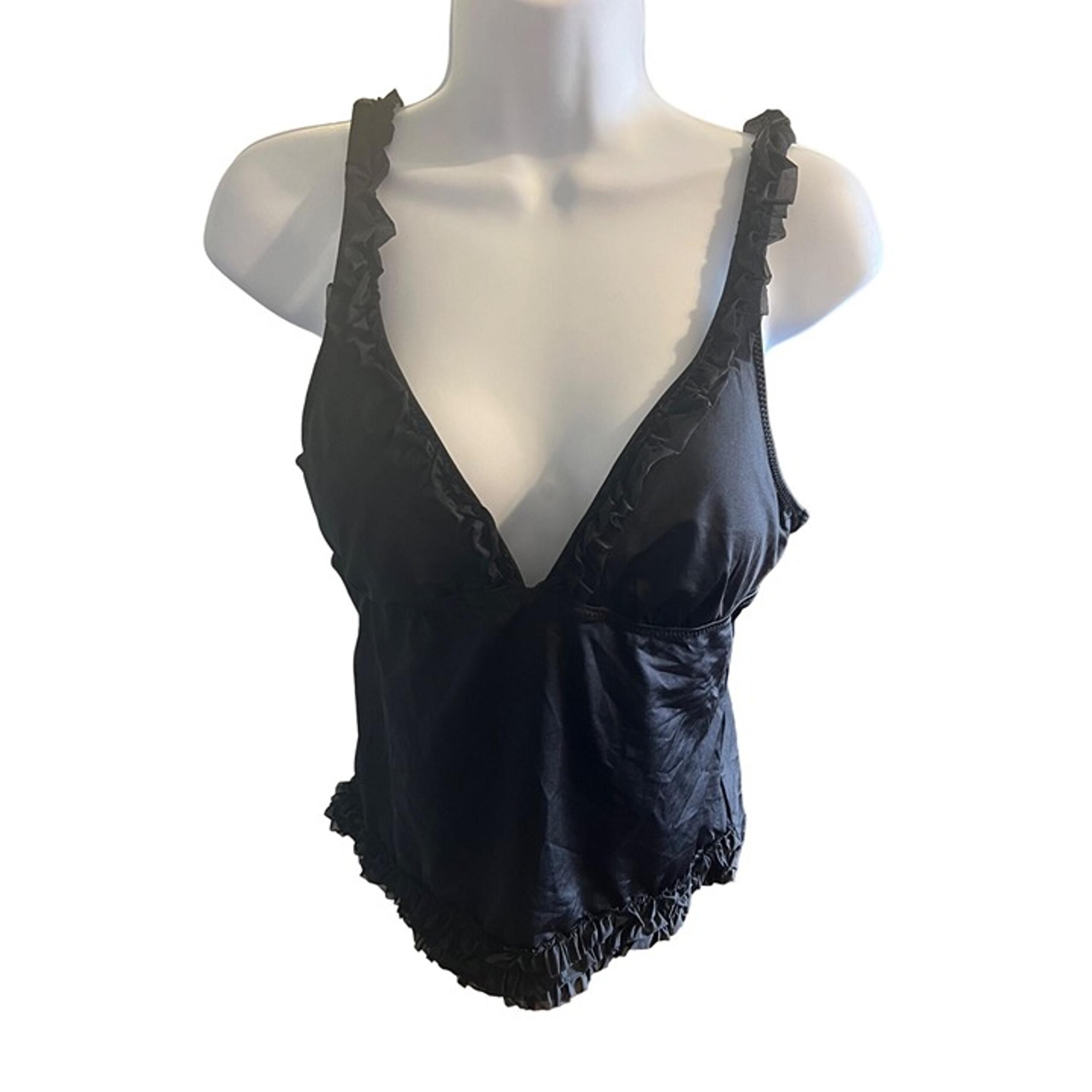 ABS by Allan Schwartz Black Sexy Tankini Ruffled Straps Size 8 Bottoms Sz 10